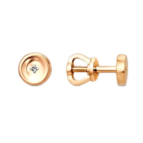 Золотые cерьги пусеты (гвоздики) с бриллиантом