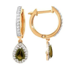 Золотые cерьги висячие с султанитом