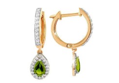 Золотые cерьги висячие с хризолитом