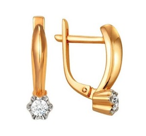 Золотые cерьги с бриллиантом