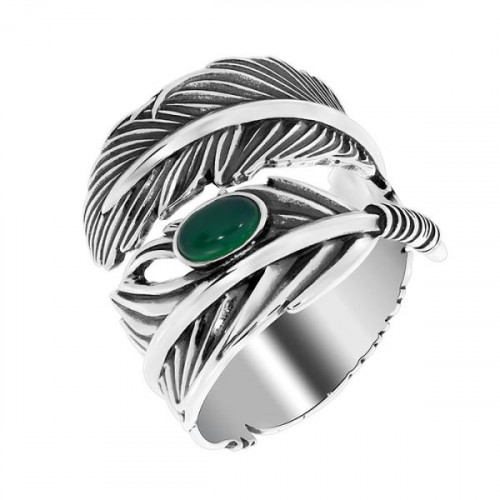 Серебряное кольцо с агатом зеленым