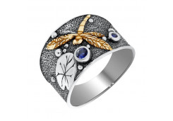 Серебряное кольцо с позолотой с корундом
