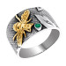 Серебряное кольцо с позолотой с агатом зеленым