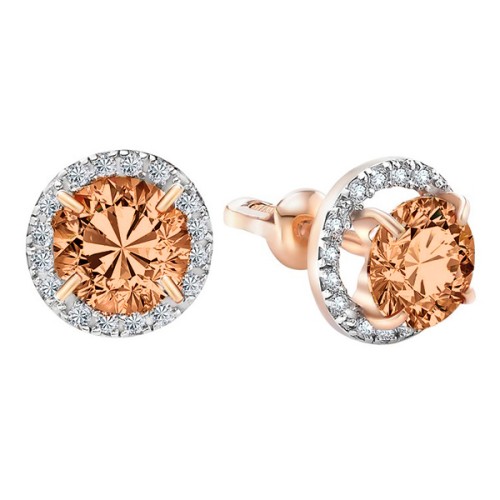 Золотые cерьги пусеты (гвоздики) с фианитом