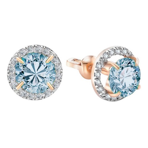 Золотые cерьги пусеты (гвоздики) с топазом