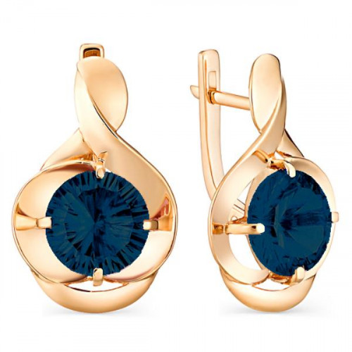 Золотые cерьги классические с лондон топазом
