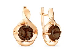 Золотые cерьги классические с раух-топазом