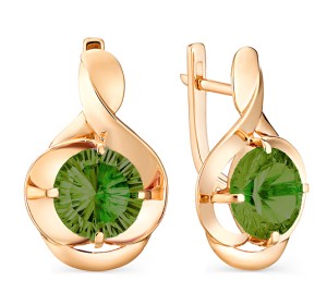 Золотые cерьги классические с хризолитом