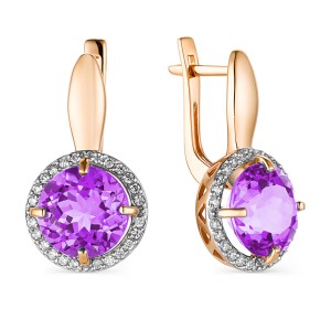 Золотые cерьги с аметистом