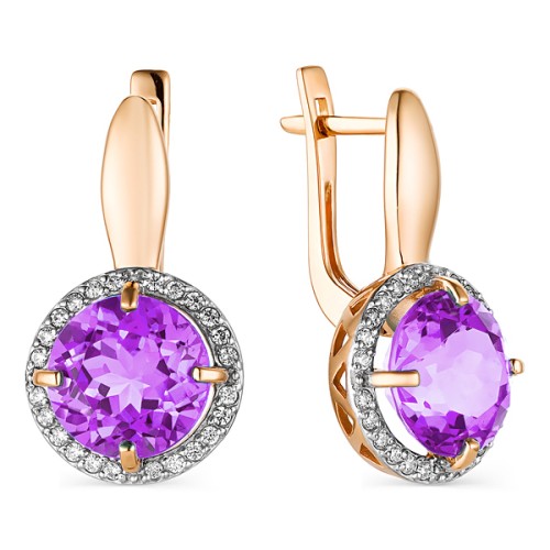 Золотые cерьги с аметистом