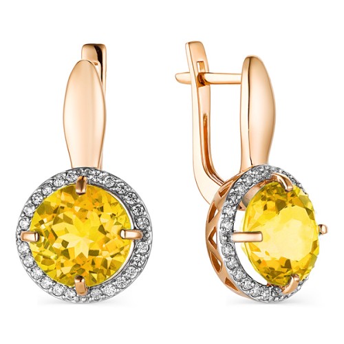 Золотые cерьги с цитрином