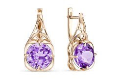 Золотые cерьги классические с аметистом