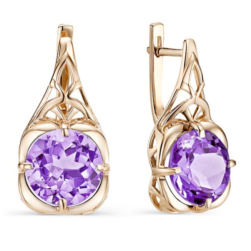 Золотые cерьги классические с аметистом