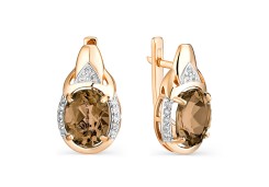 Золотые cерьги с раух-топазом