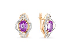 Золотые cерьги классические с аметистом