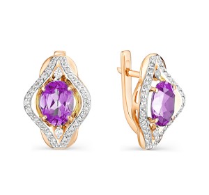 Золотые cерьги классические с аметистом