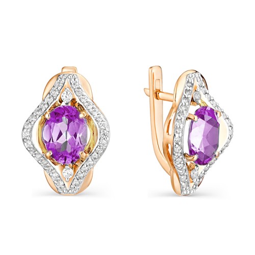 Золотые cерьги классические с аметистом