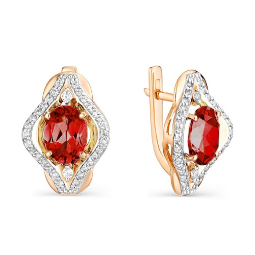 Золотые cерьги с гранатом