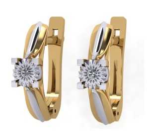 Золотые cерьги с бриллиантом