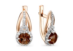 Золотые cерьги с раух-топазом