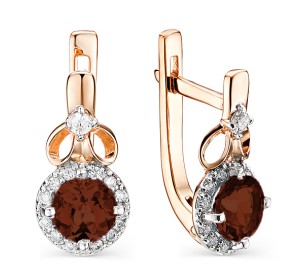 Золотые cерьги с раух-топазом