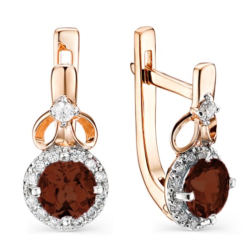 Золотые cерьги с раух-топазом