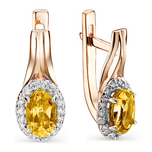 Золотые cерьги с цитрином