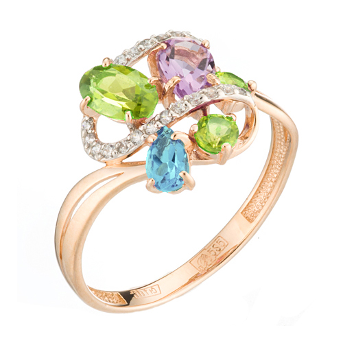 Золотое кольцо с полудрагоценными камнями