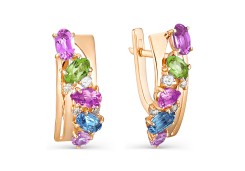 Золотые cерьги классические с полудрагоценными камнями