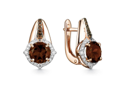 Золотые cерьги с раух-топазом