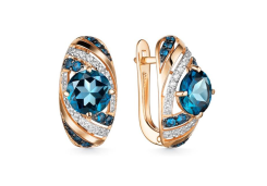 Золотые cерьги классические с лондон топазом