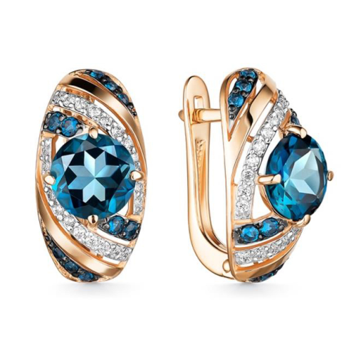 Золотые cерьги классические с лондон топазом