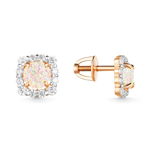 Золотые cерьги пусеты (гвоздики) с опалом