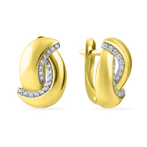 Серьги классические из желтого золота с фианитом