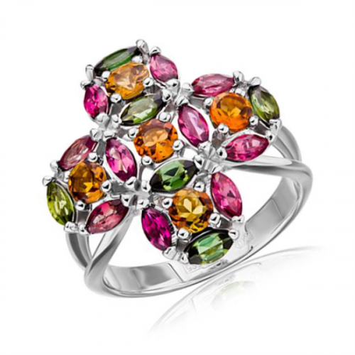 Кольцо из белого золота с полудрагоценными камнями