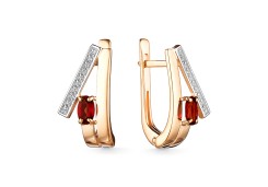 Золотые cерьги классические с гранатом