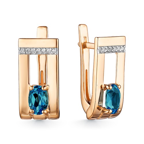 Золотые cерьги классические с лондон топазом