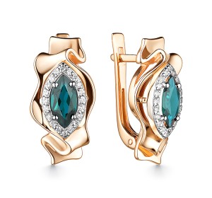 Золотые cерьги классические с лондон топазом