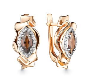Золотые cерьги классические с раух-топазом