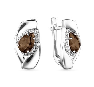 Серебряные cерьги классические с раух-топазом