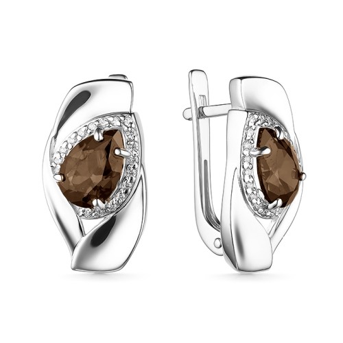 Серебряные cерьги классические с раух-топазом