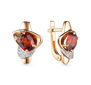 Золотые cерьги классические с гранатом