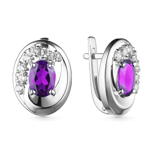 Серебряные cерьги классические с аметистом