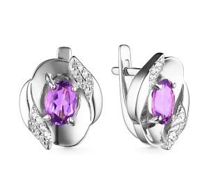 Серебряные cерьги классические с аметистом