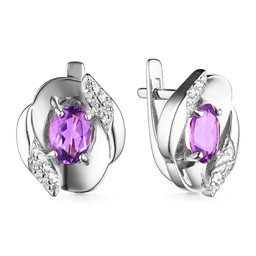 Серебряные cерьги классические с аметистом