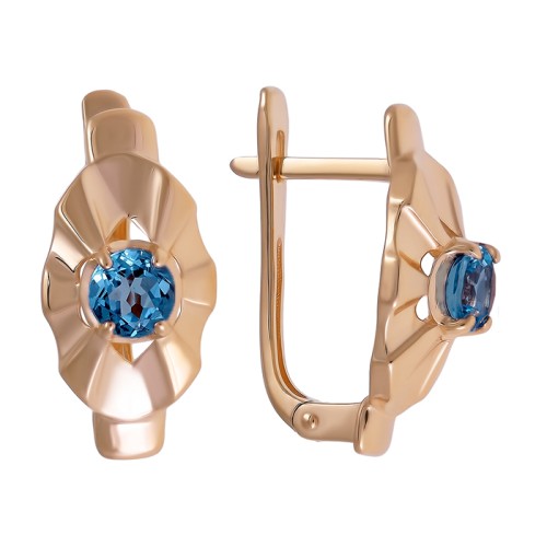 Золотые cерьги классические с лондон топазом