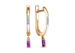 Золотые cерьги висячие с аметистом