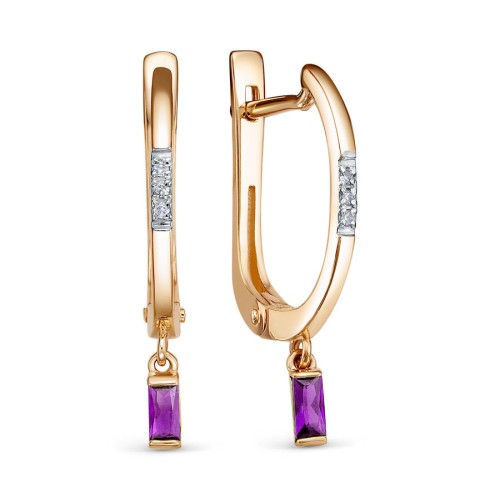 Золотые cерьги висячие с аметистом