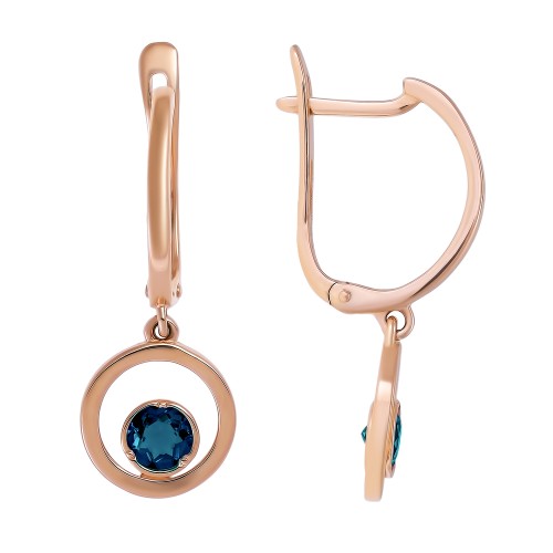 Золотые cерьги висячие с лондон топазом