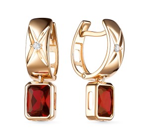 Золотые cерьги висячие с гранатом